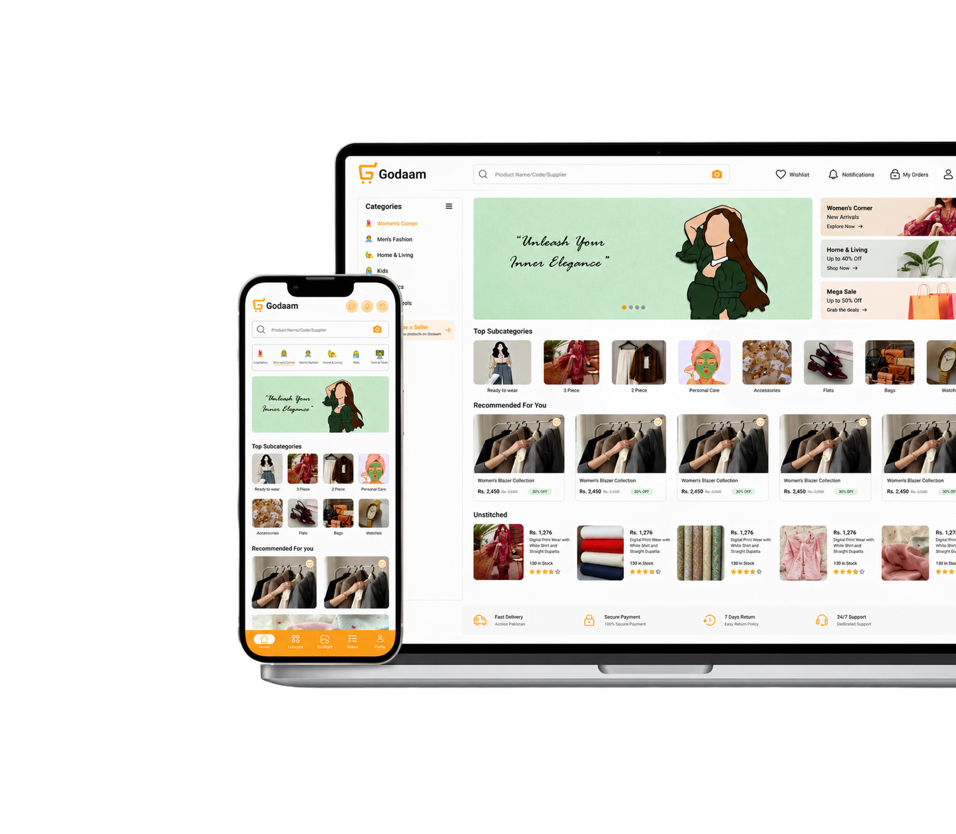 Godaam mobile app mockup